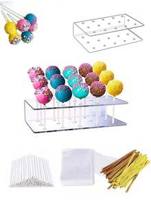 Baby Shower Lollipop Display Stand + Packaging Set, 1pc Transparent Acrylic Lollipop Stand, 300pcs Lollipop Packaging Set (Including Sticks, Ribbons, And Bags), Suitable For Candy Decorations At Weddings, Birthday Parties, And Other Occasions, Suitable For Cakes, Lollipops, Hard Candies, Straw Candies, And Chocolates. - Transparent - View 3