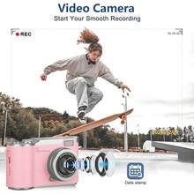 1080P HD Digital Camera Digital Zoom Cameras For Vlogging 2.4 '' LCD Rechargeable Camera Photography Professional Camera For Teenagers, And Beginners With 32G TF Card, Support For Taking Photos, Recording Videos, For Thanksgiving Christmas And New Year Gifts - 粉色 - 查看 3