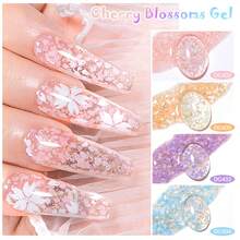 Mtssii 1 件 7ml 樱花闪光凝胶指甲油，裸粉色闪光花朵亮片凝胶指甲油，适合夏季指甲，半永久性可浸泡指甲艺术 UV 凝胶清漆美甲美甲 DIY 适用于家庭和沙龙美甲用品 - 彩色 - 查看 10