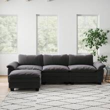117.7" L-Shape Modular Sectional Sofa Couch - Comfy Upholstered Cloud Couch For Living Room,Velvet Sectional Sofa, L Shaped Sectional Couch Convertible Sofa Couch With Reversible Chaise 3 Seater Sofa For Small Space - 灰色 - 查看 7