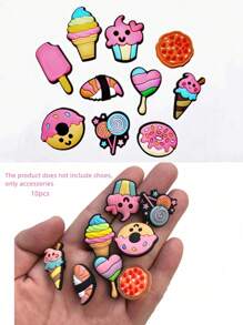 10pcs New Design Detachable Clogs Beach Sandals Accessories Charms, Cute Pink Dessert & Ice Cream Patterns, Clog DIY Decorations School