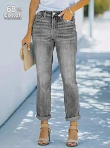 Jeans da donna a gamba dritta elasticizzati, casual e versatili, adatti per l'uso in primavera e estate