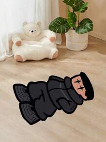 1pc Personalized Black Cartoon Character Area Rug - Crystal Velvet Easy To Clean Bedroom Decor Floor Mat, Black And White Design, Cozy For Bedroom Or Living Room, Easy Care Home Mat, Living Room Carpet, Bedroom Decor, Room Decoration, Small Rug, Blanket, Outdoor Mat