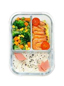 IMPORTEEK recipiente refractario rectangular vidrio 3 divisiones para horno microondas almacenamiento alimentos cocina hogar fácil limpiar tapa hermética resistente diseño moderno - Blanco - Ver 8