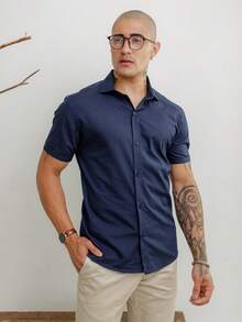 Men's Short Sleeve Shirt Premium Quality Light And Fresh Fabric Easy To Iron - 青碧色 - 查看 1