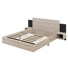 MERAX Queen Size Wooden Floating Platform Bed, With LED Lights, Bedside Nightstand, Natural - Queen Size-Natural - View 10