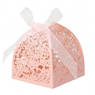 Hộp quà tặng kẹo hoa hồng 25 chiếc Hộp quà tặng sô cô la Hộp kẹo cưới cắt bằng tia laser Thích hợp cho tiệc cưới, tiệc sinh nhật, tiệc chia tay cô dâu, hộp quà tặng kèm ruy băng