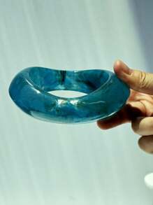 1 件不对称方形和圆形扭曲透明蓝色闪亮扎染树脂手链，Y2K 夏季时尚配饰