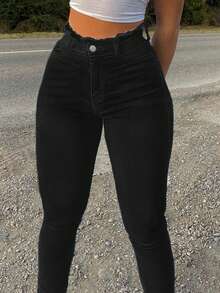Distressed Hem Skinny Sexy Pencil Jeans - Women Spring Clothing - Black - View 8