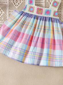 Young Girl Colorful Plaid Top + Comfortable Shorts Set, Fashionable & Cute Summer Outfit - Pink - View 3