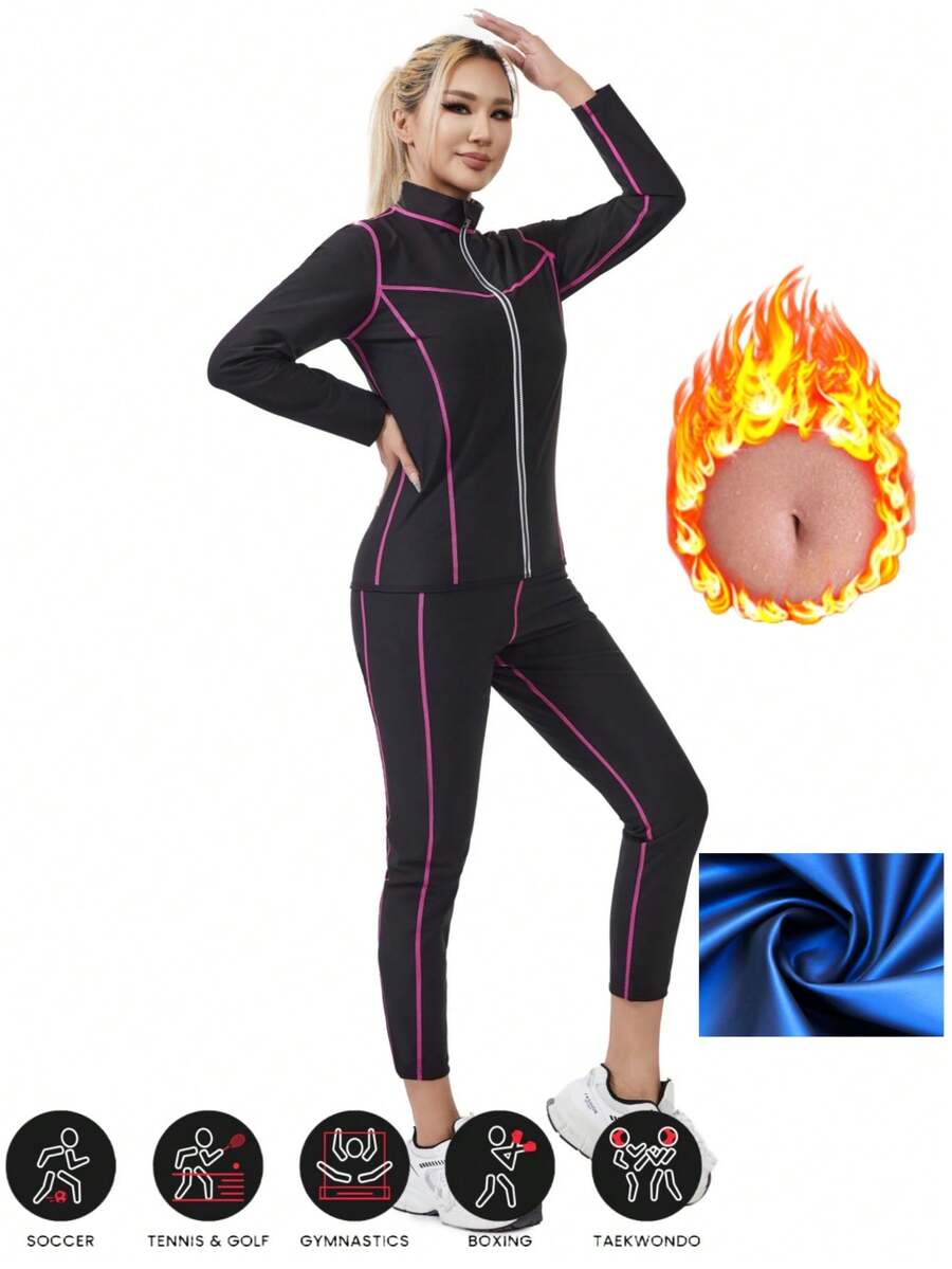 1set,Outdoor Sports Striped Long Sleeved Long Pants Shapewear Set, Suitable For Cycling, Hiking, Fitness, Yoga And Other Sports, Cross-Border Hot Selling Women's Long Sleeved Long Pants Coated Sweatsuit Set 1set,Outdoor Sports Sweatshirt Long Sleeved Long Pants Shapewear Set, Suitable For Yoga, Running, Cycling, Hiking And Other Sports, Cross-Border Hot Selling Women's Long Sleeved Long Pants Sweatshirt Set Workout Women Sets - Blue - View 1