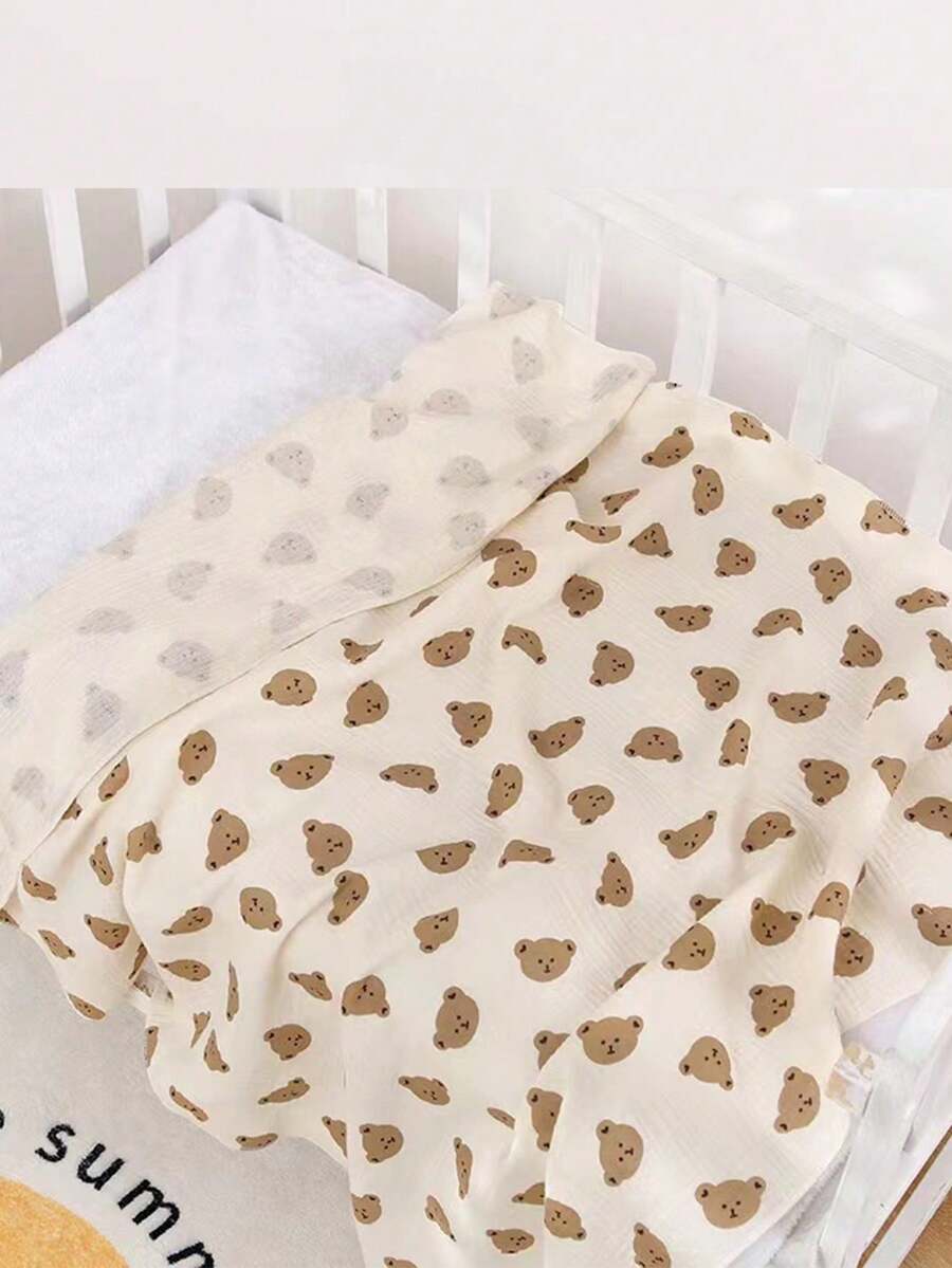 卡通图案平纹细布婴儿襁褓毯，柔软透气婴儿防惊吓包巾，婴儿浴巾 - 摩卡棕 - 查看 1