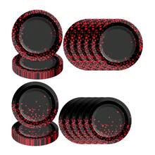 10/20/40pcs,Black Base Red Dot Disposable 7inch & 9inch Paper Plates,Red Confetti Rim Round Plates, Gradient Red Sparkle Dot Border Plate For Birthday Anniversary New Year Casino Night Club Graduation Theme Party Table Supplies - Multicolor - View 1