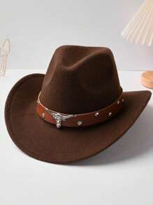 1. Herren Hut schwarzer Hut, neutraler Retrohut-Stil, stierförmige Verzierung, geeignet für Alltag Outfit, Western-Cowboy-Partys, Bar Alltag Outfit, Lässig Polyesterfaser (Polyester)