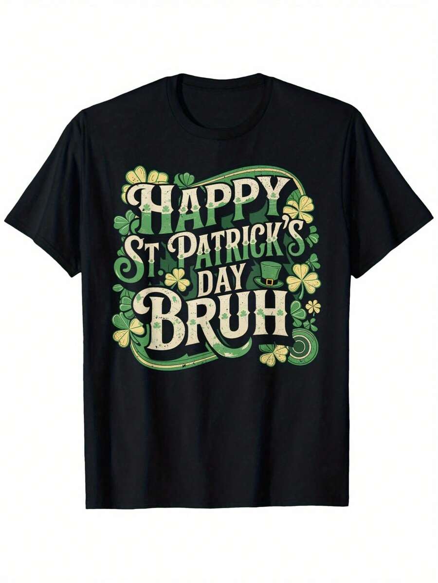 Youth 'Happy St. Patrick's Day Bruh' T-Shirt - Soft Cotton, Breathable, Short Sleeve T-Shirt With Clover And Skull Design, Casual Crew Neck - Perfect Gift For Boys And Girls