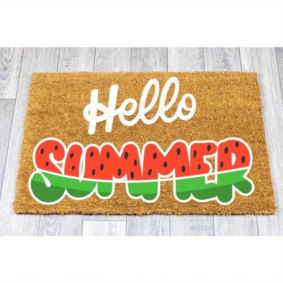 1pc 16"*24" 18"*30" Hello Summer Welcome Mat – Vibrant Watermelon Slice Design, Non-Slip Rubber Backing,Perfect For Home, Porch, And Bathroom Decor, Bathroom Rug | Seasonal Decoration | Rubberbacked Mat, Watermelon Decor - Black - View 1