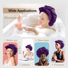 Gorro ajustable para cabello rizado con cinta de amarre, gorros de ducha negros, talla grande, gorro de seda para dormir para mujeres, de vuelta al colegio - Lila - Ver 4
