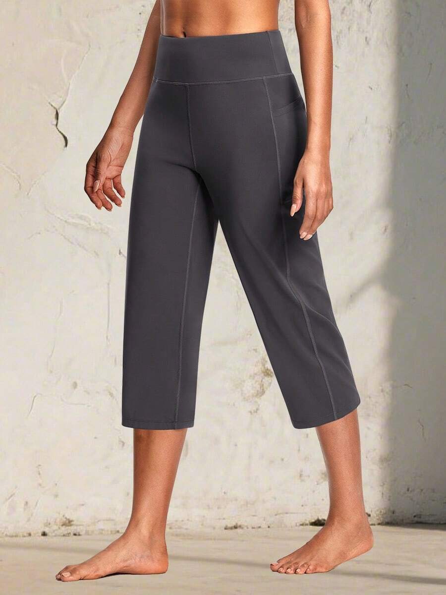 Women's 21" Yoga Capri Pants Straight Leg High Waisted Capri Comfy Pants With Pockets Yoga Workout Casual - 深灰色 - 查看 1