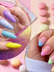 马卡龙浸粉美甲套装，6色柔和马卡龙亮黄橙色浸粉套装夏季美甲粉DIY，适合女性，无需美甲灯