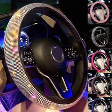 Women's Luxury Rhinestone Studded 15 Inch Car Steering Wheel Cover, All Season Fashion & Elegant, Non-Slip, Breathable, Wear-Resistant, Sparkling Rhinestone Design (Pink) - Pink - View 2