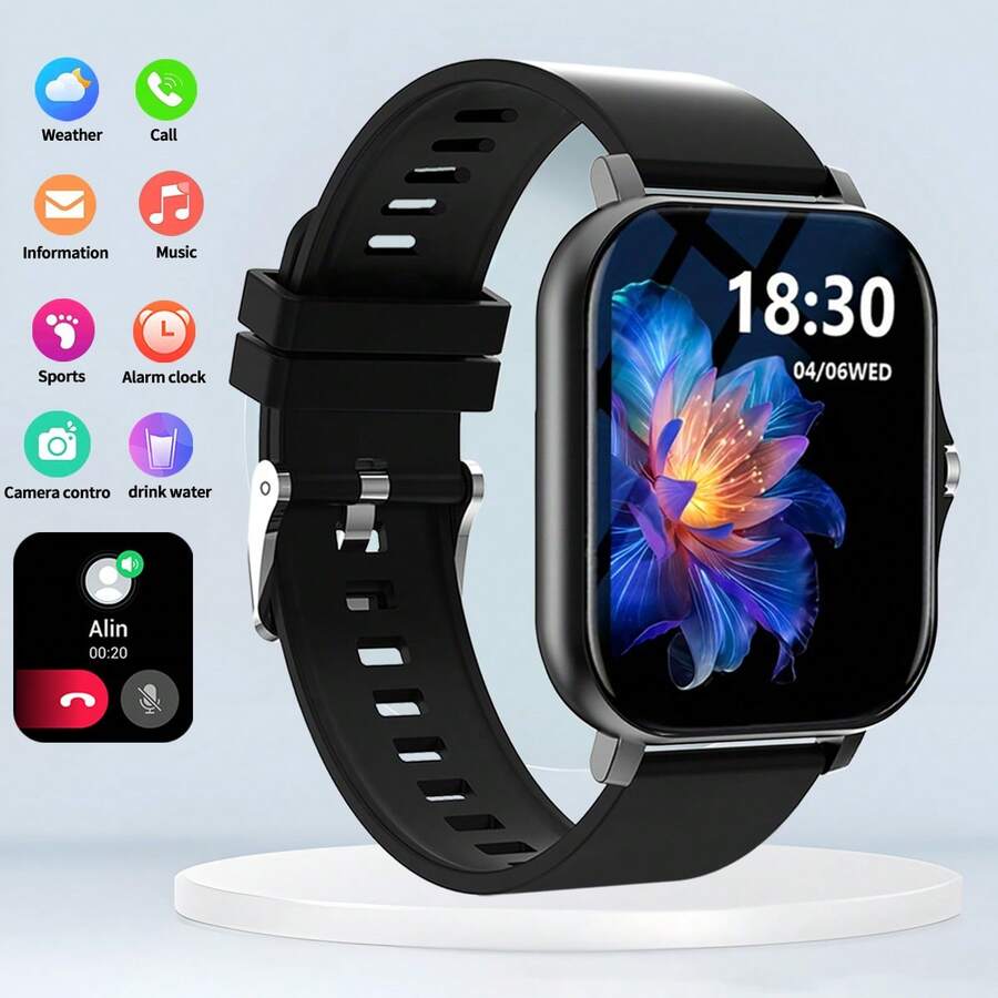 Smart Watch Smartband 1.83 Inch Full Screen Touch Call Notification And Rejection Sports Date Alarm Message Reminder Sedentary Reminder Multi-Function Square Dial Smart Bracelet For Android/Ios