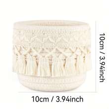 Makeup Brush Storage Box, Mini Storage Basket, Bohemian Style Decorative Basket For Pencil Case, Khaki And White