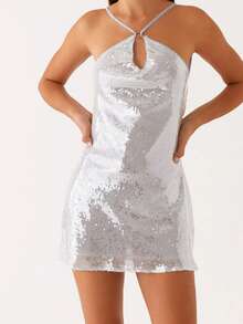 Womens Y2K Sequins Mini Dress Sleeveless Spaghetti Strap Backless Dress Summer Club Party Dress - 薄荷綠 - 查看 1