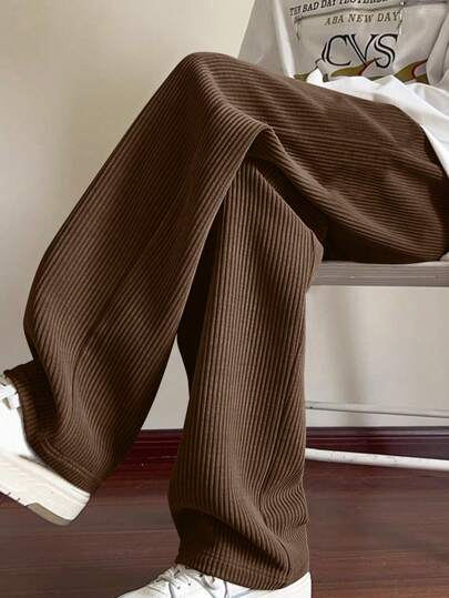 Men's Corduroy Straight-Leg Pants, Comfortable Casual Loose Solid Color Versatile Trousers For Spring & Autumn
