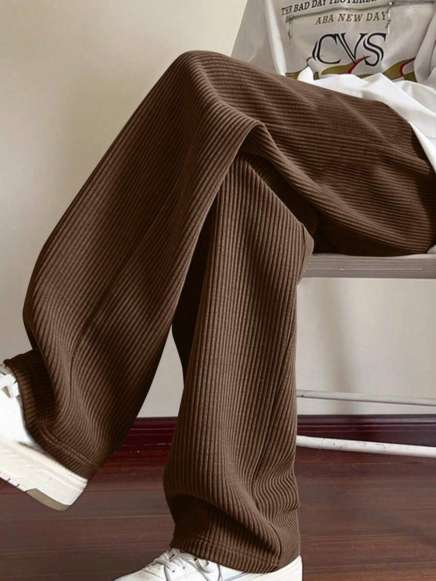 Men's Corduroy Straight-Leg Pants, Comfortable Casual Loose Solid Color Versatile Trousers For Spring & Autumn