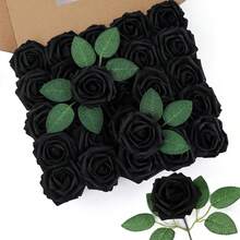 25Pcs Artificial Roses Flowers Fake Roses With Stems Real Touch Foam Flowers For DIY Wedding Bouquet Baby Shower Centerpiece Floral Arrangement Party Home Decor(Dark Red) - Black - View 6