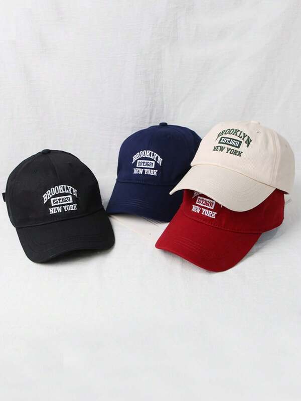 1 pieza - Gorra estilo callejero de pato versátil con bordado de letras, edición coreana, para cara pequeña, sombrero de algodón suave y vintage con bordado de letras para hombres y mujeres, con visera curva, para ocio y deportes al aire libre, gorra de papá de estilo hip hop