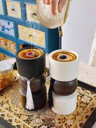 1 pieza Quemador de incienso de pesa estilo minimalista árabe de resina con borlas, decoración de sobremesa para interiores, salas de estar. Para cenas a la luz de las velas, aniversarios de bodas, decoraciones de cumpleaños, decoración de mesa de comedor y sala de estar, decoraciones del Día de San Valentín, decoraciones de Año Nuevo.