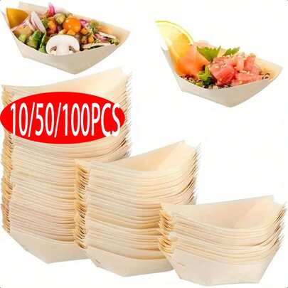 1/10/50/100 件创意一次性木船盘，新奇木制开胃菜船，寿司托盘，小吃盘，甜点餐具，适用于餐饮，家庭度假，聚会和各种场合