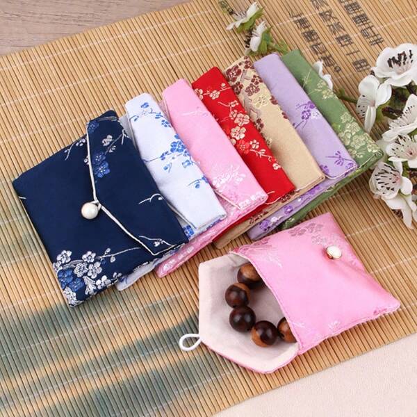 3pcs Portable Snap Button Brocade Vintage Jewelry Earring Storage Organizer, Handmade Embroidery Ring Necklace Pouch For Girls For Women Storage Organizer Travel Essentials Gift