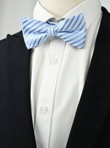 1 Peça Gravata Borboleta Masculina de Moda com Duas Camadas, Listrada em Azul e Branco, Adequada para Acessório de Colarinho para Festas e Trajes de Negócios