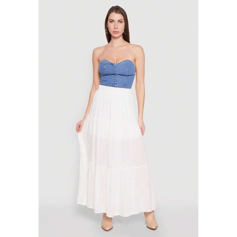 Falda larga de cintura alta con volantes - Multicolor - Ver 1