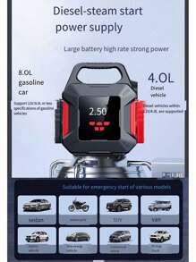 Arrancador de batería de coche con compresor de aire. Cargador de batería de coche, arrancador de coche con compresor de aire (hasta 10 litros de gasolina o 8,5 litros), con luz LED de emergencia, batería portátil, bolsa de almacenamiento