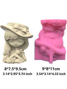 DIY公主女孩与兔子硅胶模具，用于笔筒、花盆、烛台 - 环氧树脂手工工具长发女孩抱着兔子娃娃花盆混凝土花瓶模具家居装饰 - 彩色 - 查看 6