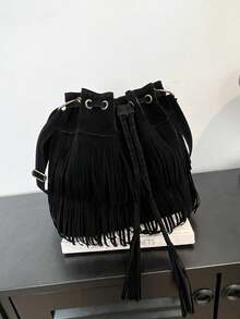 1 pieza Bolso de mano con borlas de moda y gran capacidad, bolso de hombro con cordón, bolso de mensajero, bolso casual versátil, regalo ideal para vacaciones, apropiado para uso diario - Multicolor - Ver 10