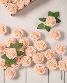 25Pcs Artificial Roses Flowers Fake Roses With Stems Real Touch Foam Flowers For DIY Wedding Bouquet Baby Shower Centerpiece Floral Arrangement Party Home Decor(Dark Red) - Jingga-merah muda - View 5