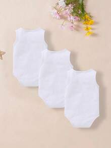 Baby Boy White Sleeveless Bodysuit Vest For Summer - White - View 2