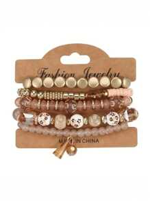 4-5pcs Bohemian Bracelets For Women Stretch Multilayer Colorful Beads Bracelet With Charm Jewelry