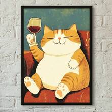 1 件有趣的黑白猫红酒海报印刷家居客厅卧室入口酒吧咖啡厅艺术画装饰可选框架 - 彩色 - 查看 24