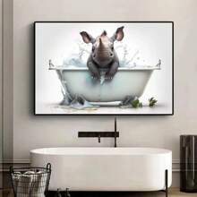 1pc Wall Arts Posters Cute Animals Baby In Bathtub Posters Elephant Panda Duck Prints Canvas Painting Bath Wall Art Picture For Living Room Home Decor Canvas, Frameless