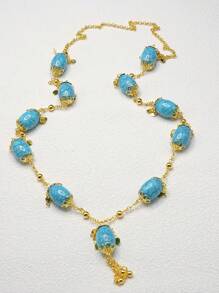 Collana lunga alla moda ed elegante in turchese, molto popolare nel Medio Oriente, semplice e realizzata con perline di turchese