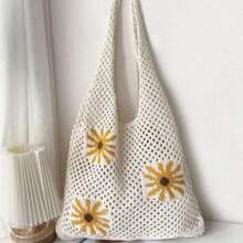 New Hollow Out Woven Handbag For Women, Vintage Knitted Knitted Shoulder Tote Bag, Niche Design