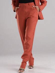 Sensory Fabric Pants With Button, Zipper And Pockets - Burnt Orange - View 1