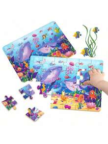 儿童益智拼图 - 4 个主题：动物、海洋、太空、昆虫，3-6 岁早教拼图，套装包括 1 个拼图（24 块）+ 1 本说明书，简单场景拼图，生日/节日礼物，万圣节/圣诞节礼物，适合男孩和女孩，有趣的家庭游戏，开发智力并缓解压力，适用于家庭、客厅和办公室装饰，非常适合节日礼物 - 彩色 - 查看 8