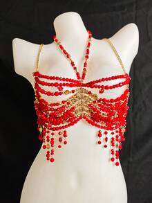 中性性感亚克力亮片镂空吊坠身体链项链，胸带比基尼饰品，适合女性、男性、LGBT，适合夜总会、派对、酒店、狂欢节、情侣 - 星星 - 查看 10