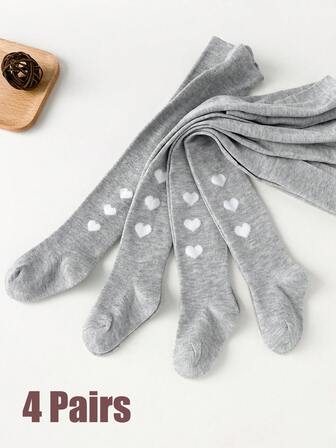 4 双灰色简约风格中厚经典纯色婴儿幼儿打底裤袜 - 儿童女童紧身裤袜，全年舒适